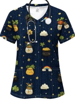 Women’s Print V-Neck Scrub Top