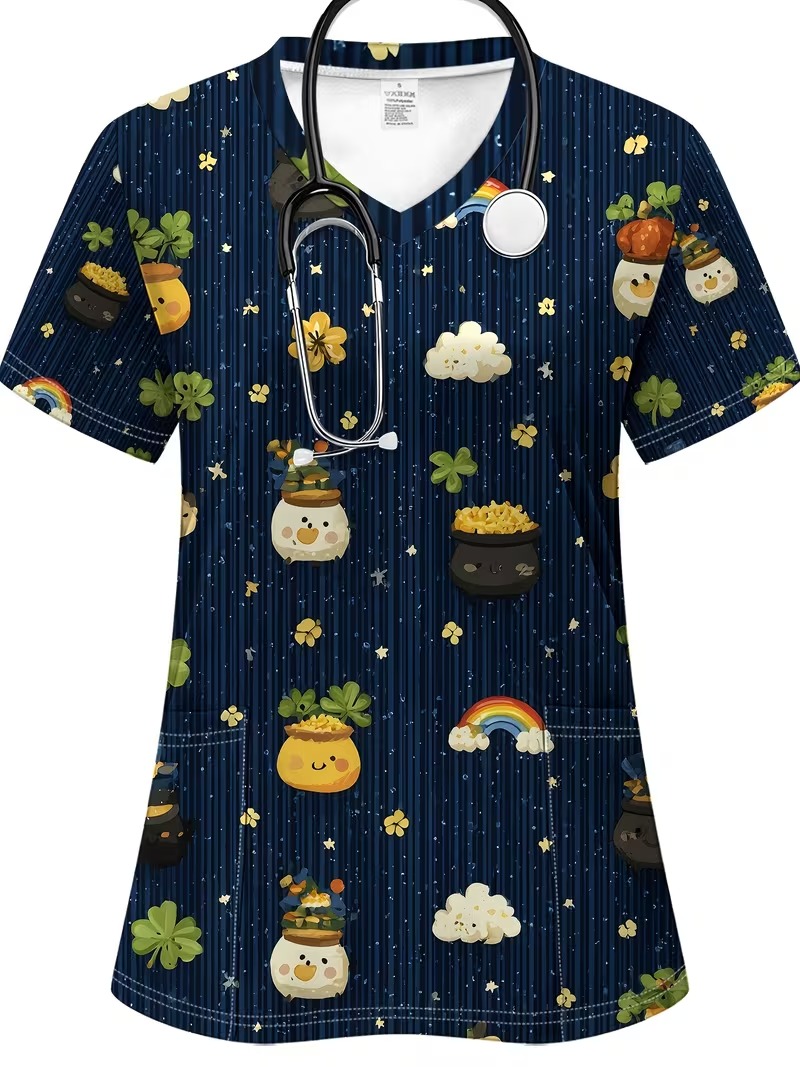 Women’s Print V-Neck Scrub Top