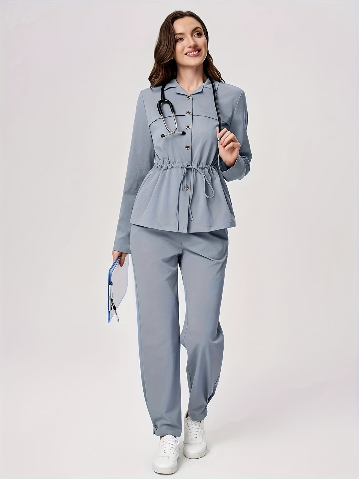 Women’s Breathable Grey Scrub Set
